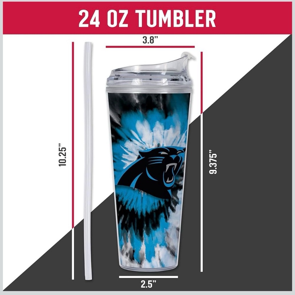 NFL Rico Industries Carolina Panthers Metallic Tye Dye 24oz Tumbler NEW